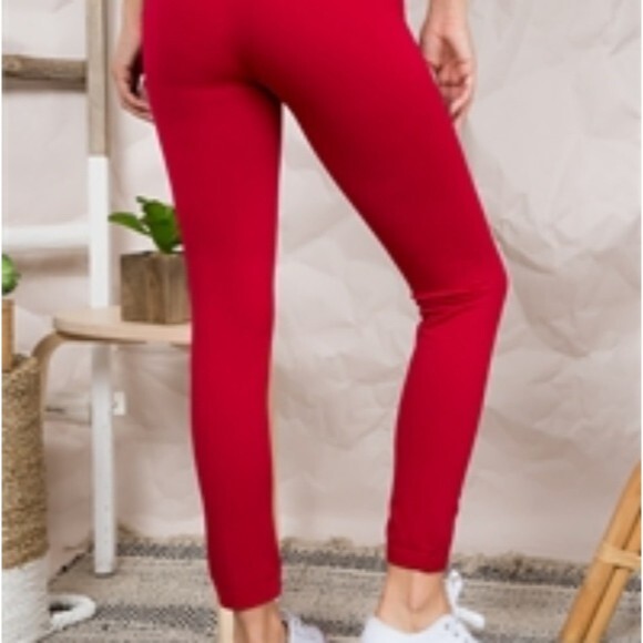 Red Fleece High Waisted Leggings - Picture 13 of 15